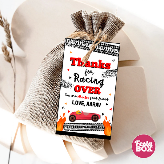 Gift Tags for Birthday Party Decoration - Race Car Theme (Set of 6)