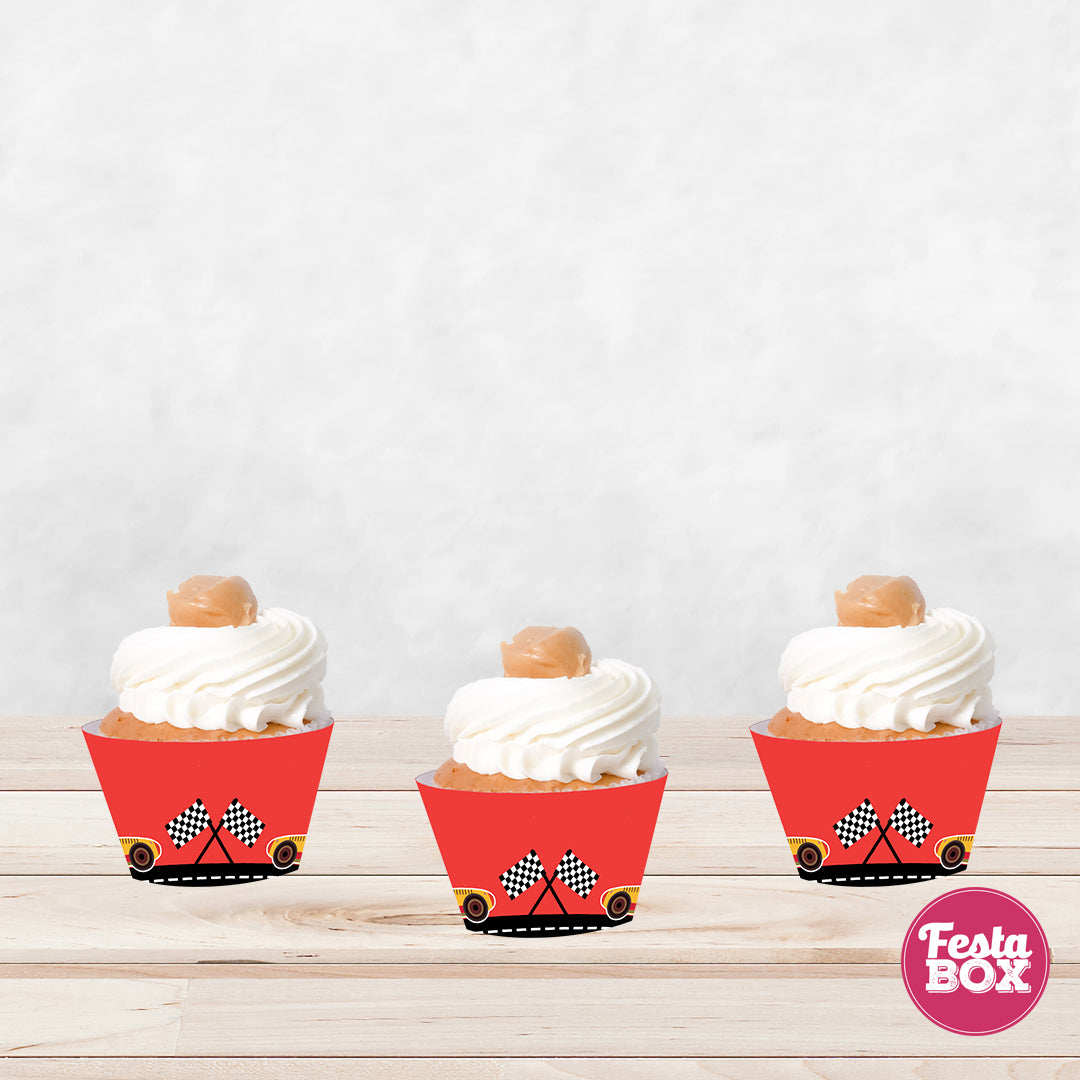Cupcake Wrappers for Birthday Party Decoration - Race Car Theme (Set of 6) - Option 2