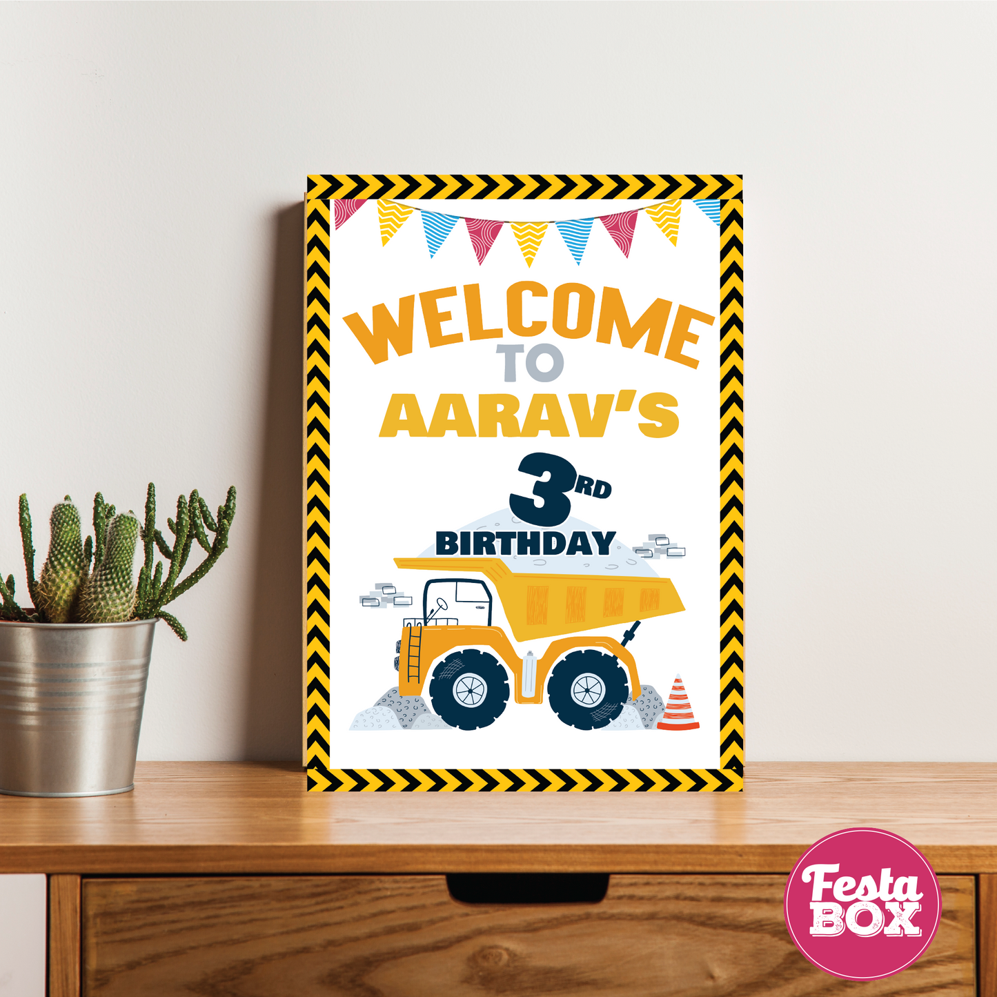 Welcome Sign for Birthday Party Decoration - Construction Theme - Option 2