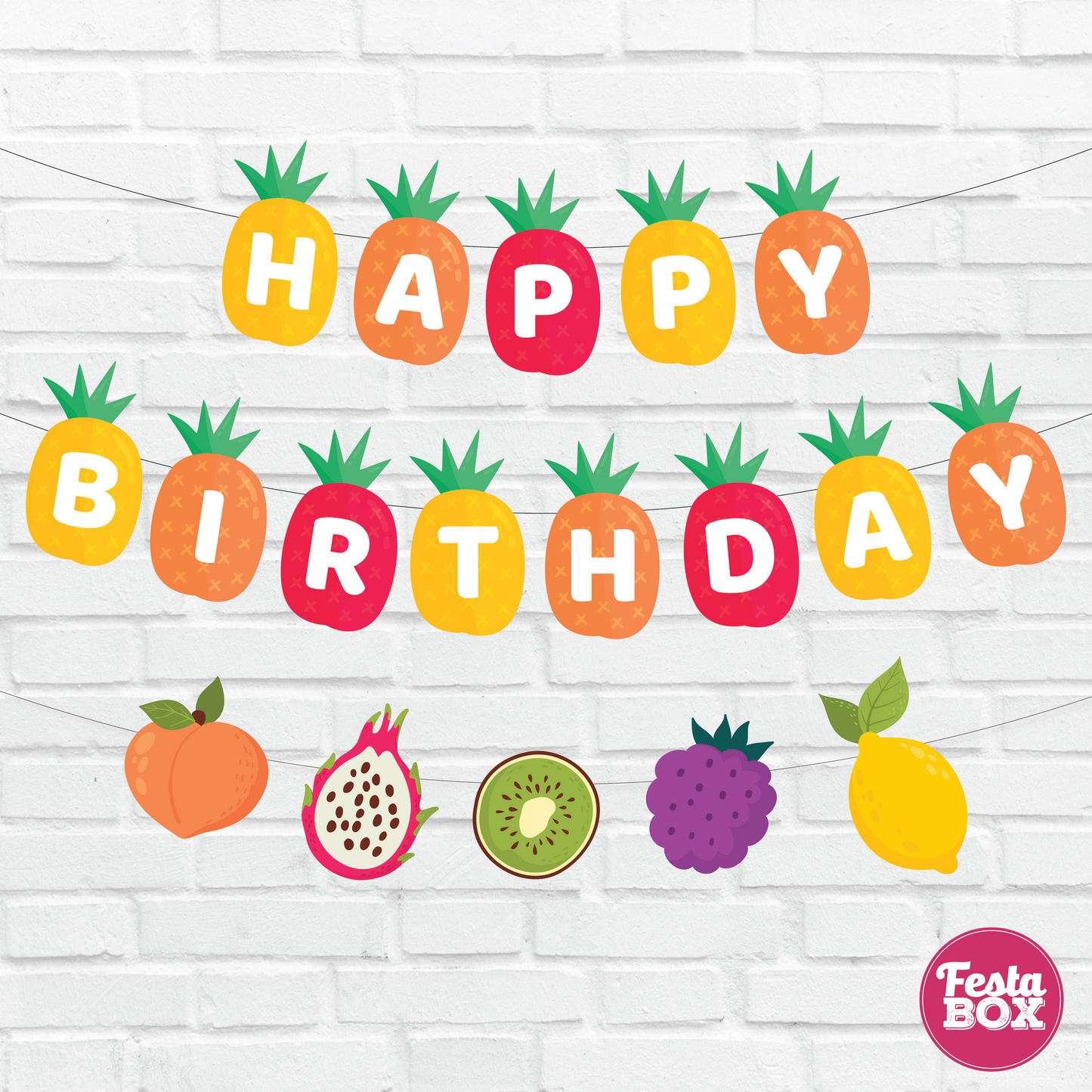 Happy birthday banner with themed cutout strings - Fruit Theme - Option 2