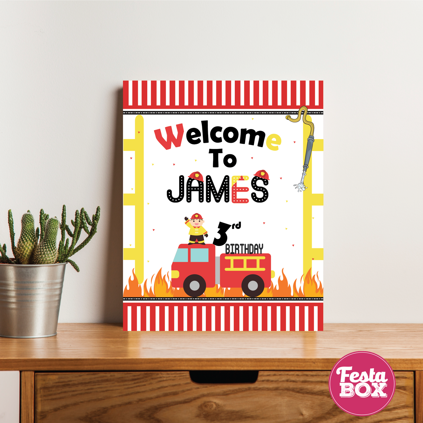 Welcome Sign for Birthday Party Decoration - Fire Truck Theme