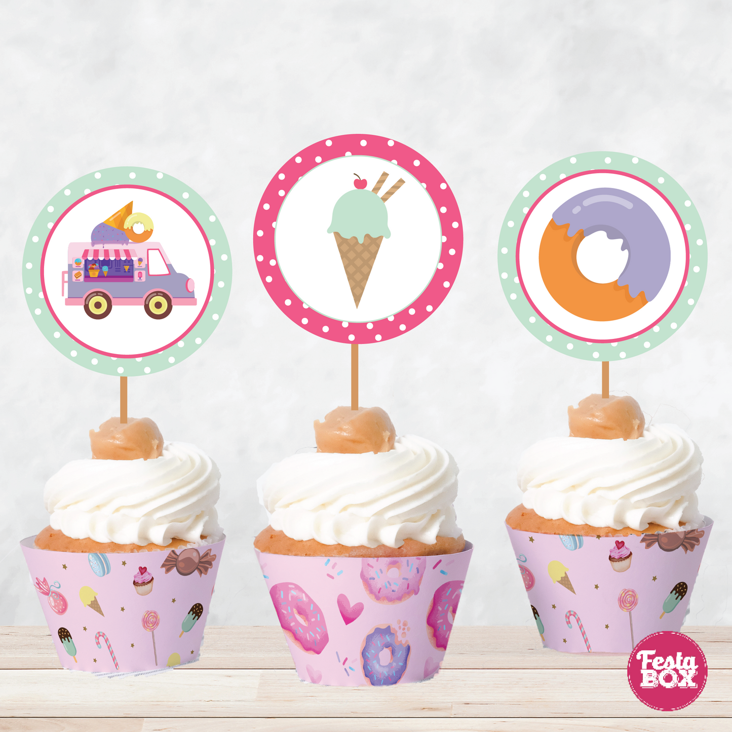 Cupcake Wrappers and toppers for Birthday Party Decoration - Candyland Theme (Set of 6)