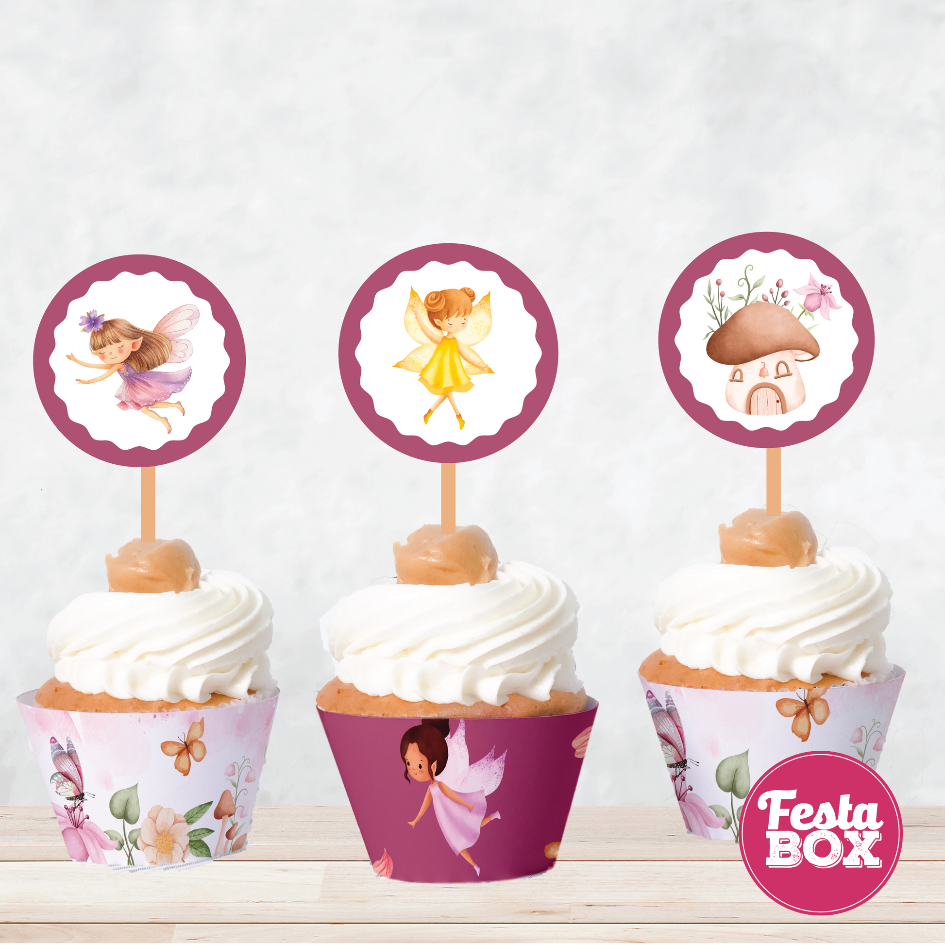 Cupcake Decorations - Toppers and Wrappers - Fairy Theme (Set of 6) - Assorted