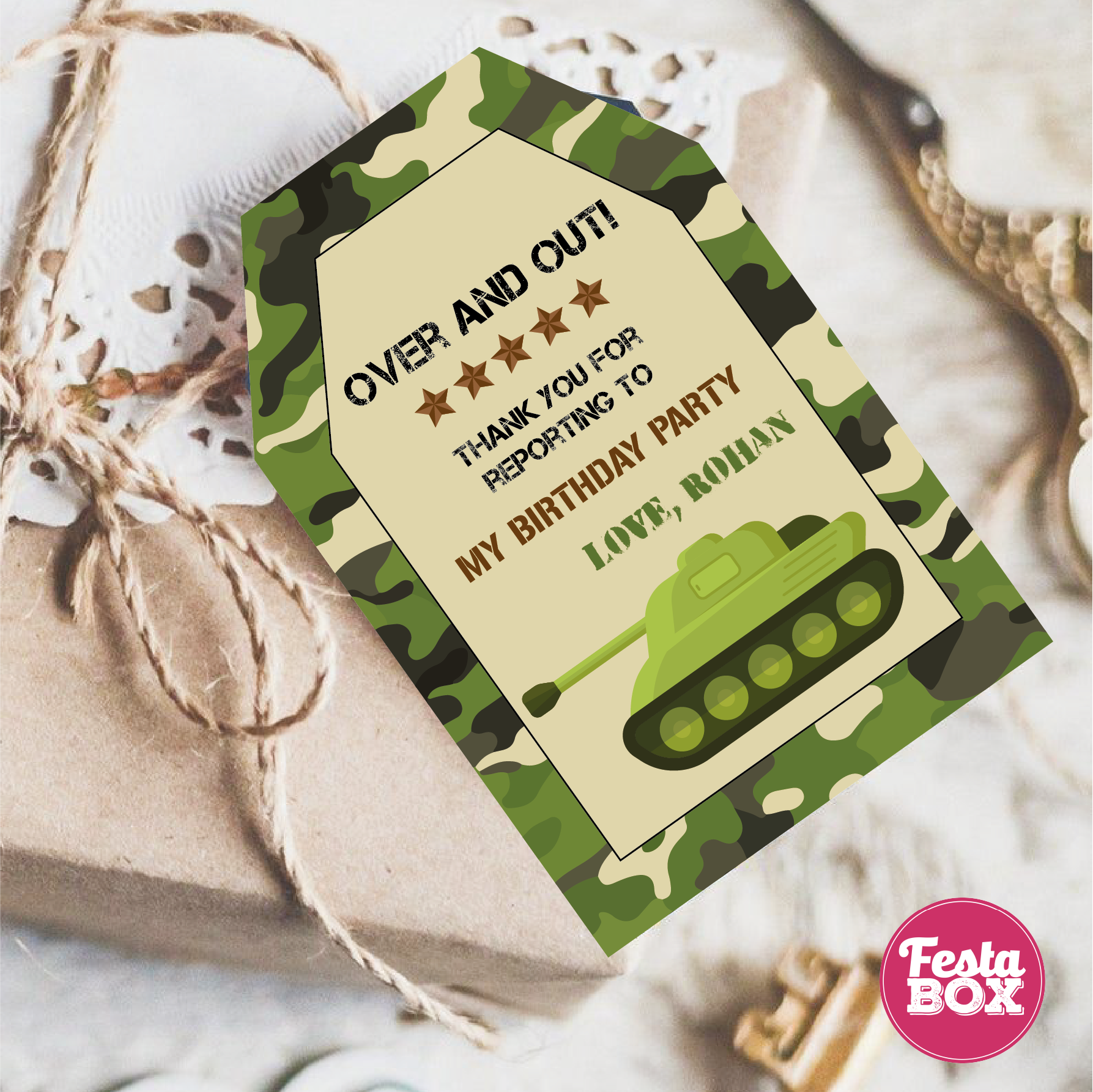 Gift Tags for Birthday Party Decoration - Army theme - Option 2