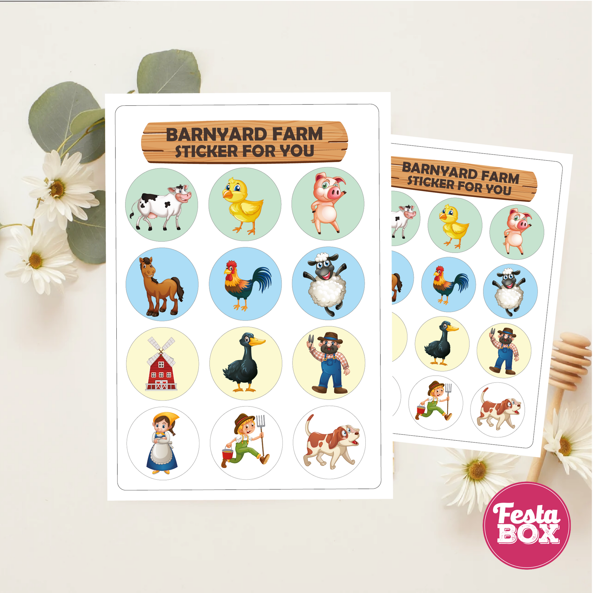 Birthday Game - Sticker Sheets - Farm Animal Theme (Set of 6)