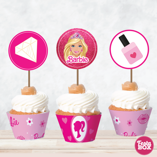 Cupcake Wrappers and toppers for Birthday Party Decoration - Barbie Theme (Set of 6) - Assorted