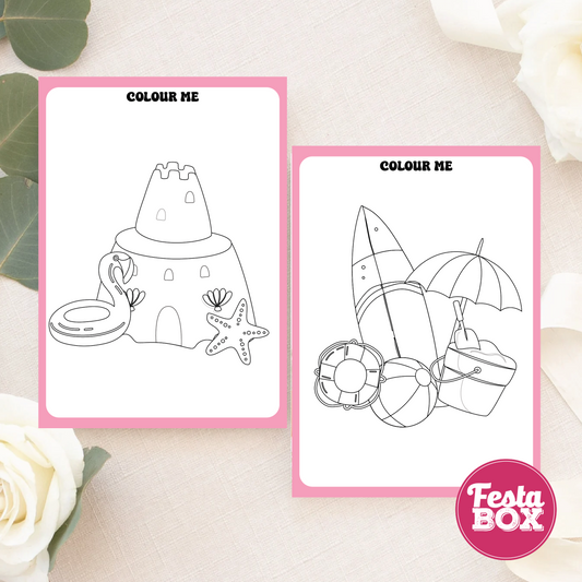 Birthday Game - Colouring Sheet (2 per set) - Beach Theme (Set of 6)