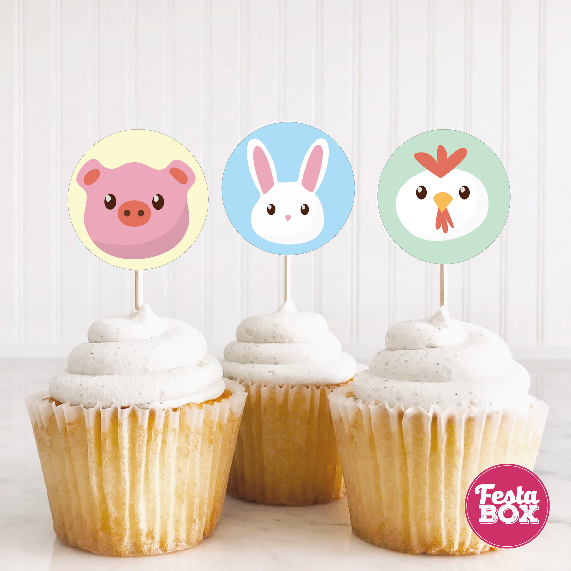 Cupcake Topper for Birthday Party - Farm Animal Theme (Set of 6) - Assorted (option 2)