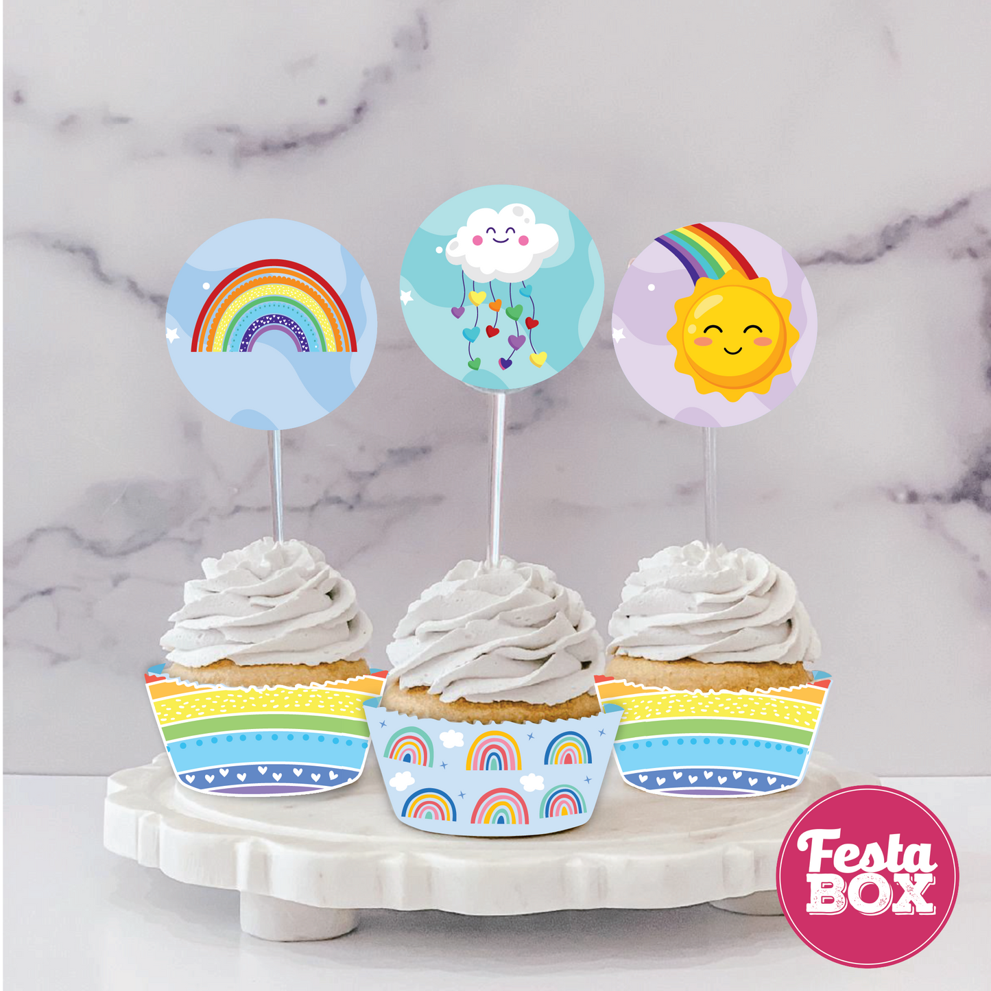 Cupcake Wrappers and toppers for Birthday Party Decoration - Rainbow Theme (Set of 6) - Assorted