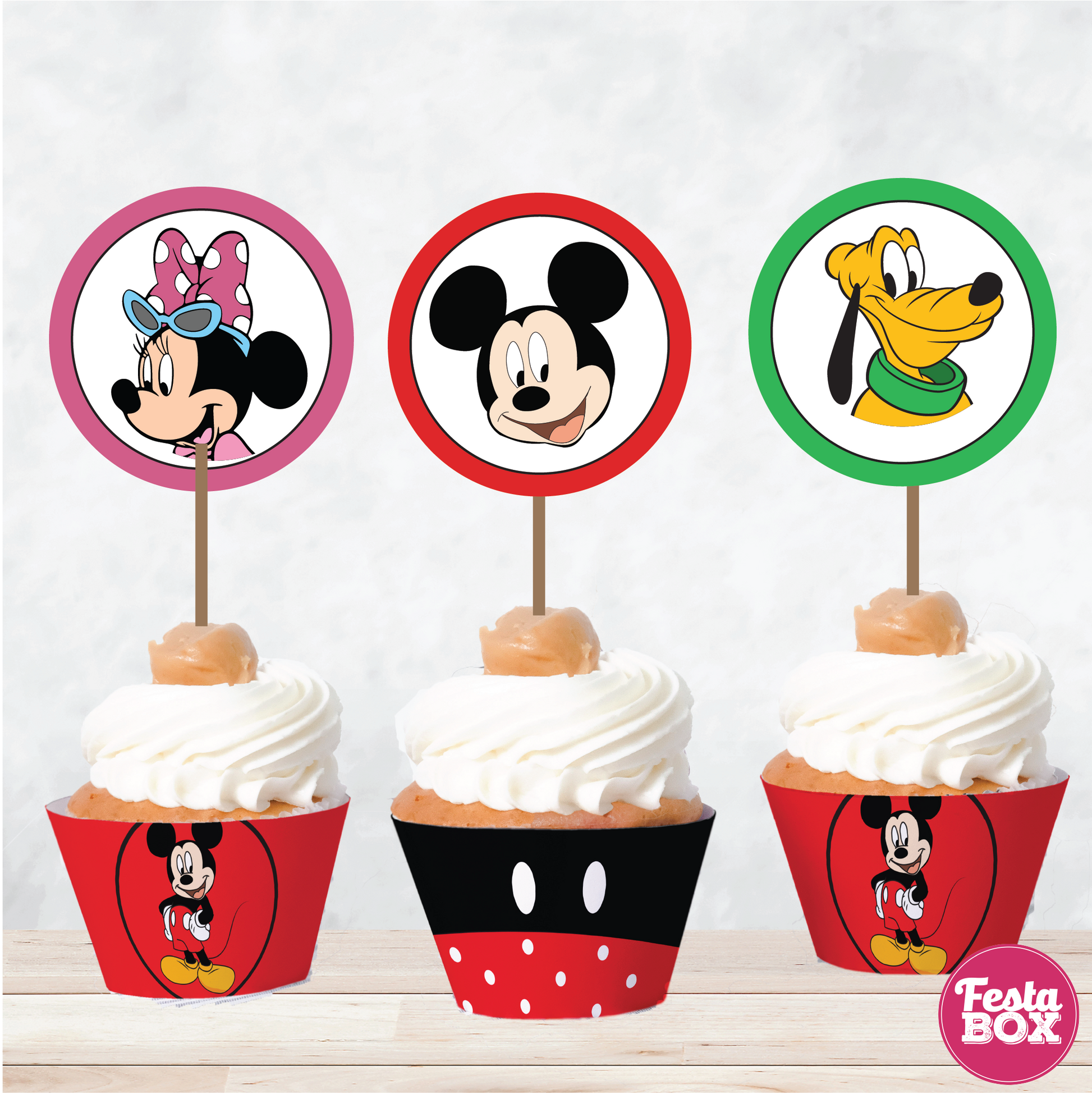 Cupcake Wrappers and toppers for Birthday Party Decoration - Mickey Mouse Theme (Set of 6) - Assorted