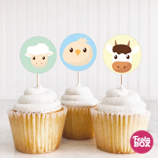 Cupcake Topper for Birthday Party - Farm Animal Theme (Set of 6) - Assorted