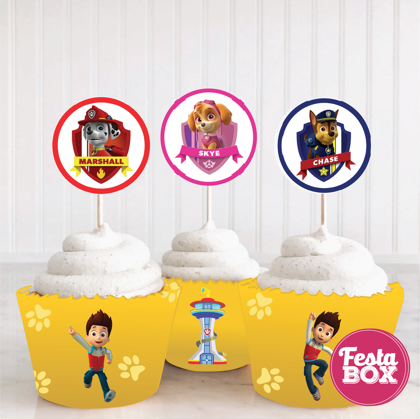 Cupcake Wrappers and toppers for Birthday Party Decoration - Paw Patrol Theme (Set of 6) - Assorted