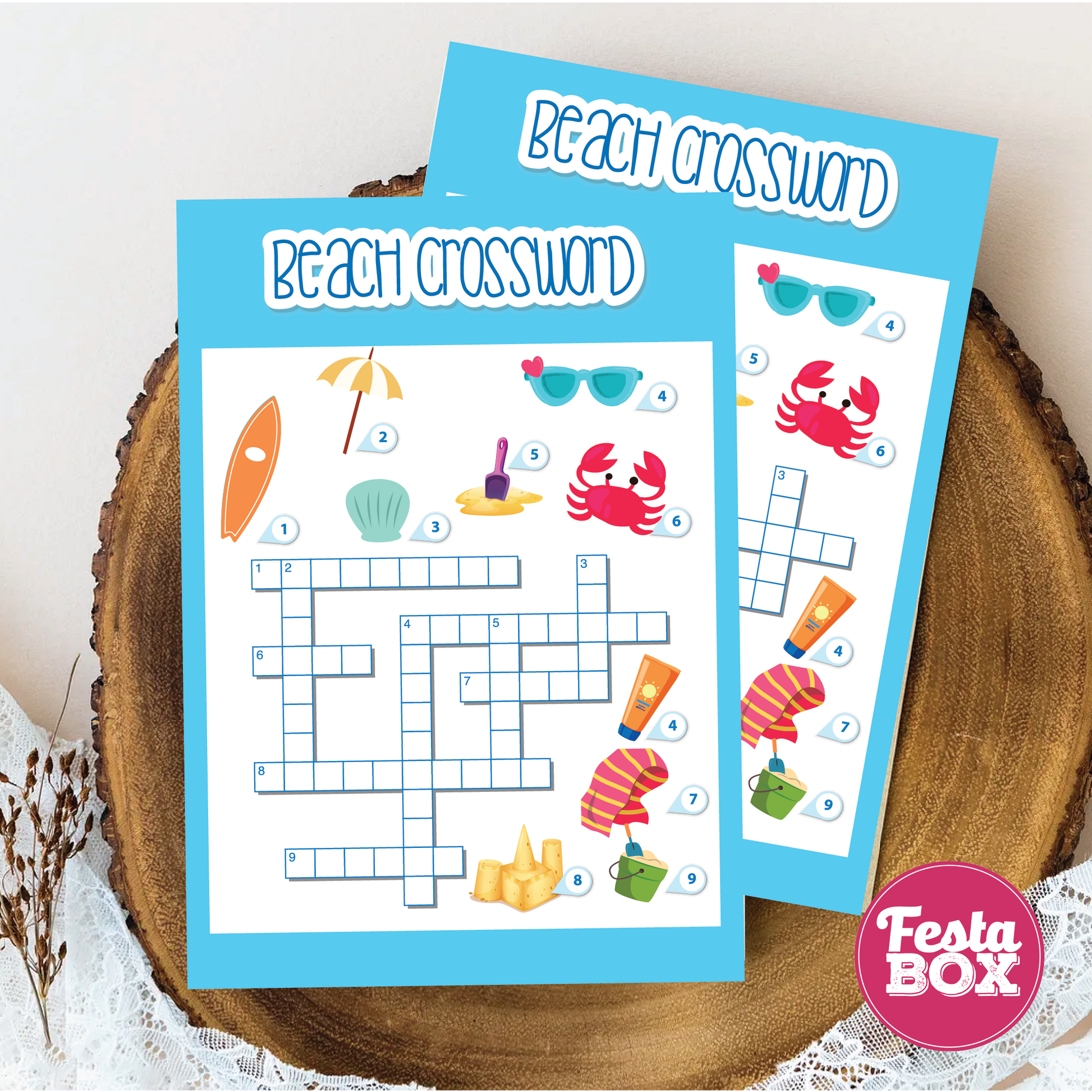 Birthday Game - Crossword - Beach Theme (Set of 6)