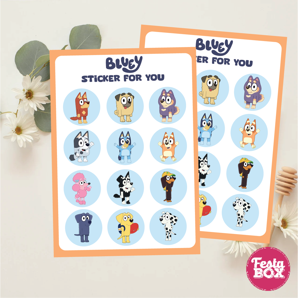 Birthday Game - Sticker Sheets - Bluey Theme (Set of 6)