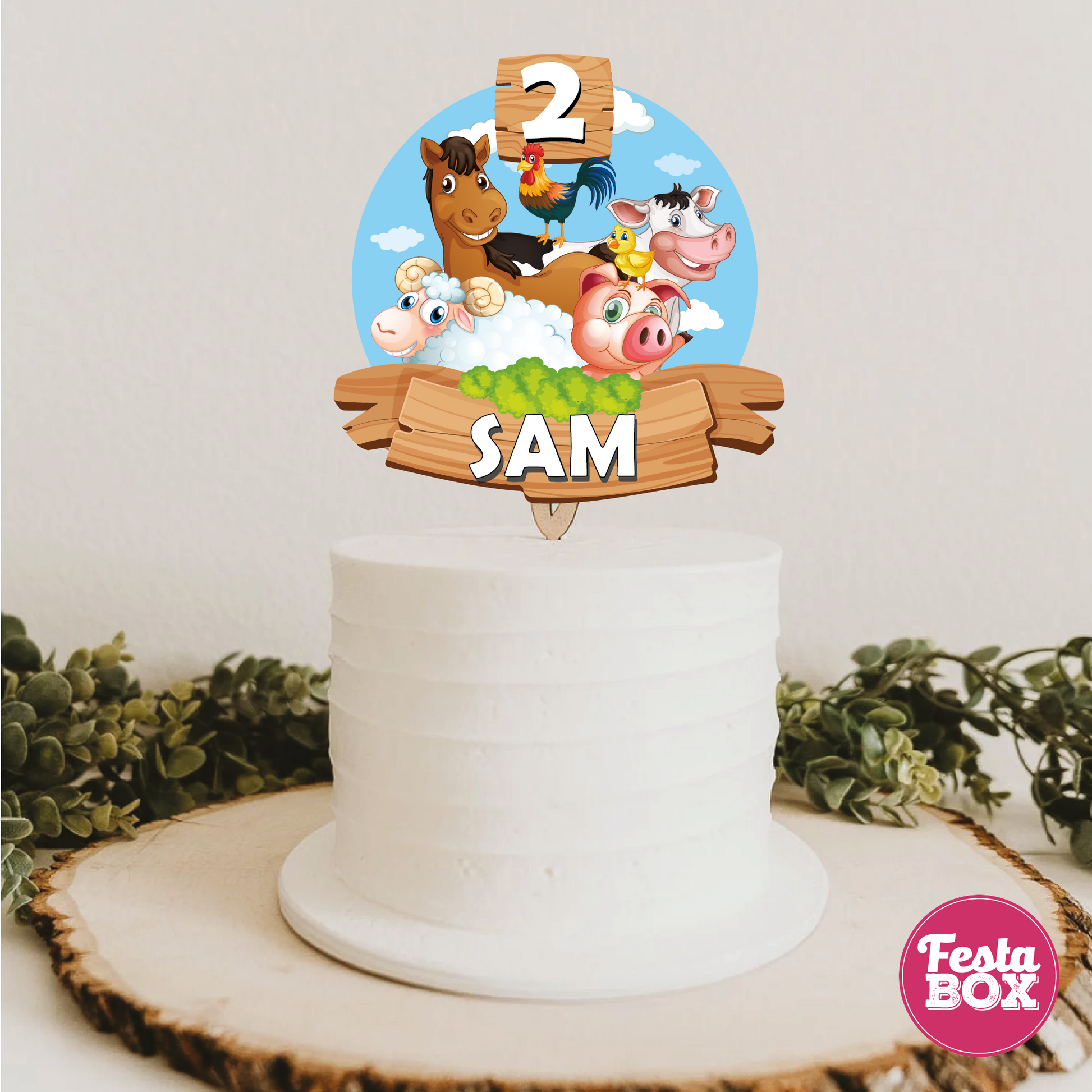 Cake Topper for Birthday Party Decoration - Farm Animal Theme - Option 2