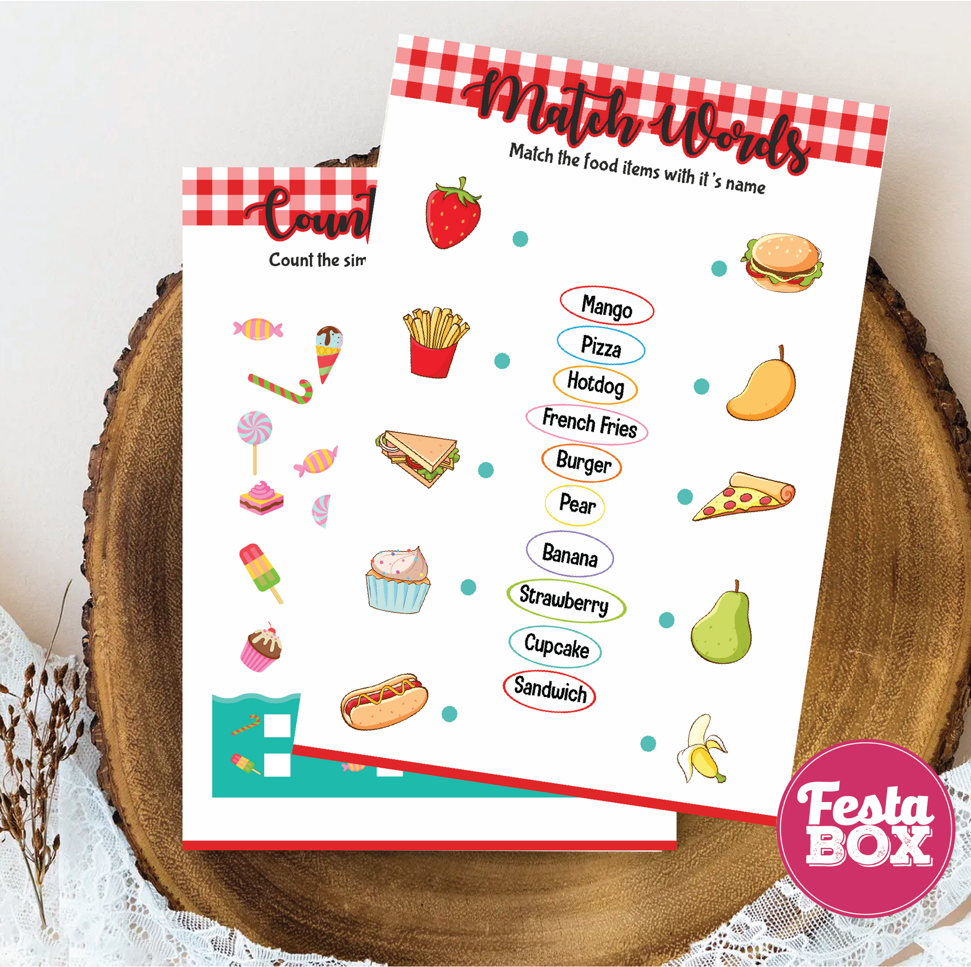 Birthday Game -  Match words - Chef  Theme (Set of 6) 