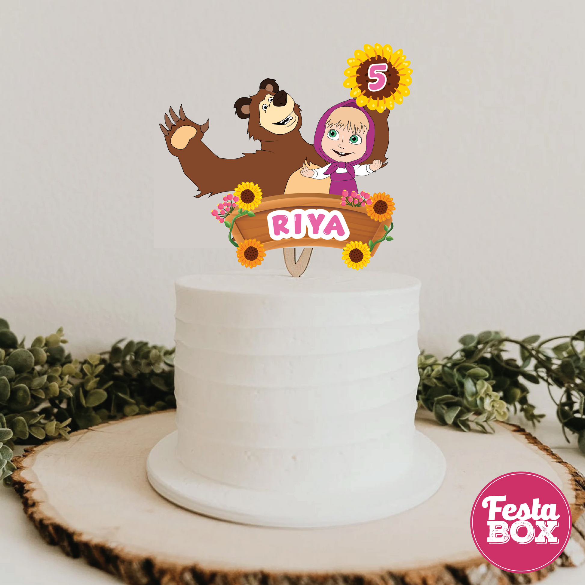 Cake Topper for Birthday Party Decoration - Masha and Bear Theme - Option 2