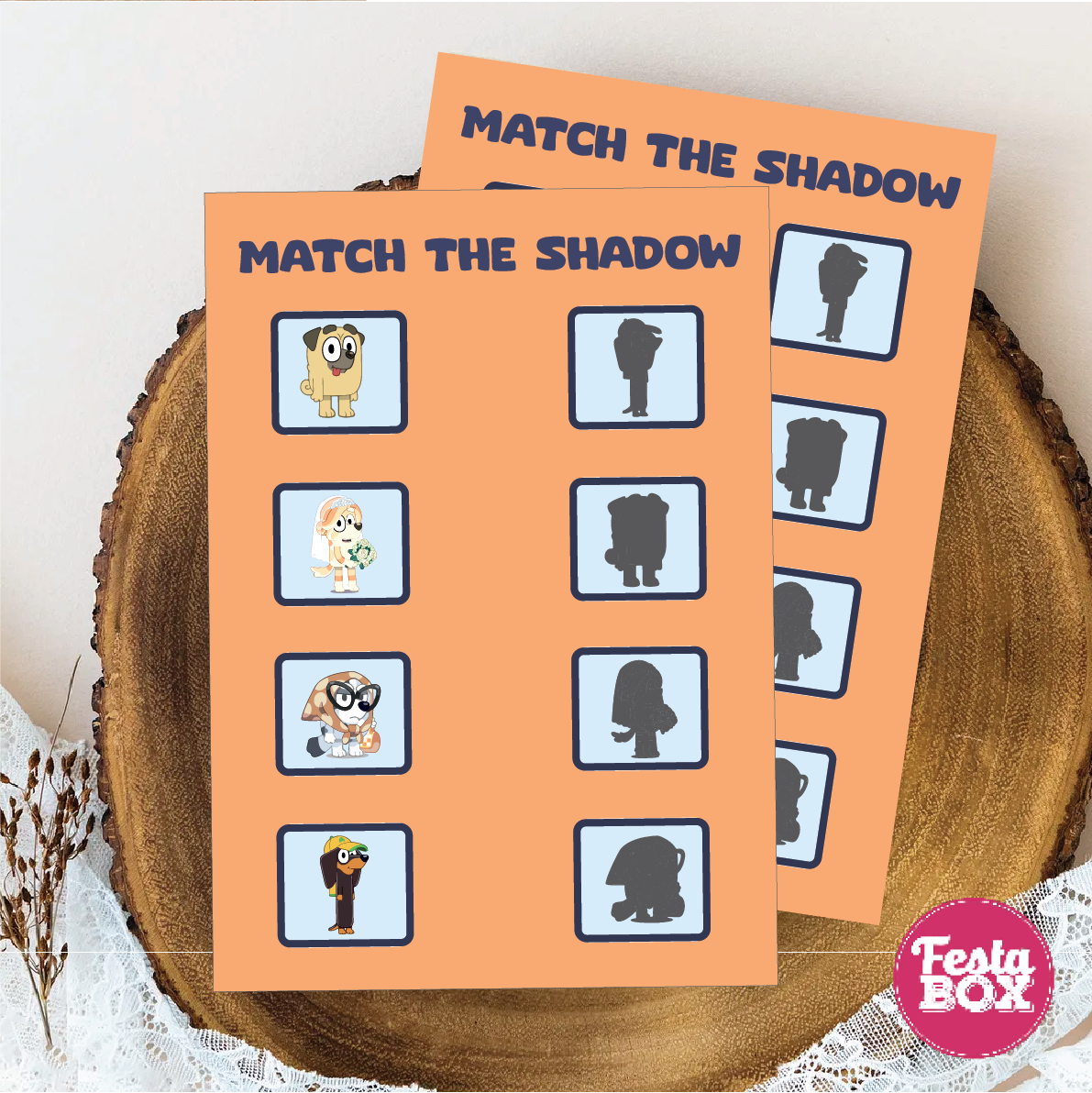 Birthday Game - Match the Shadow - Bluey Theme (Set of 6)