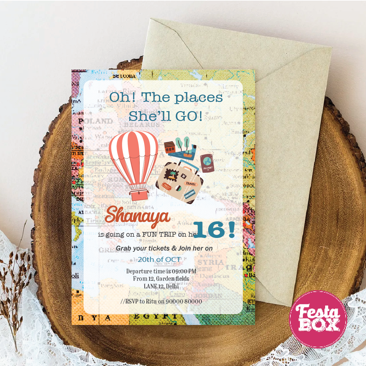 Birthday Party Invitation - Travel Theme (Set of 6) - Option 1