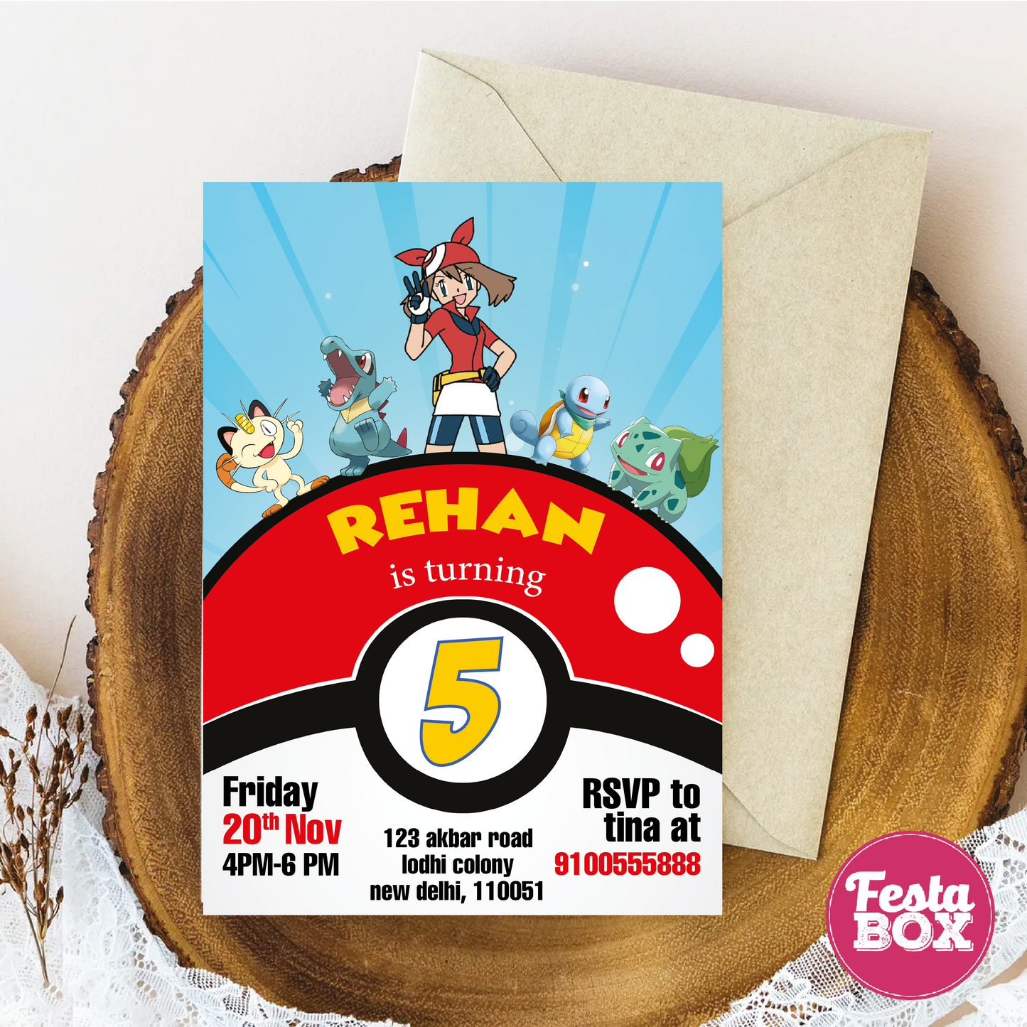 Birthday Party Invitation - Pokemon Theme (Set of 6) - Option 1