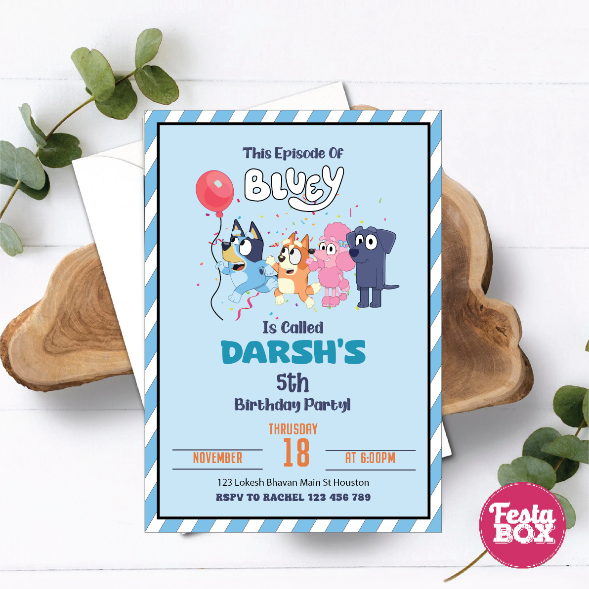 Birthday Party Invitation - Bluey Theme (Set of 6) - Option 2