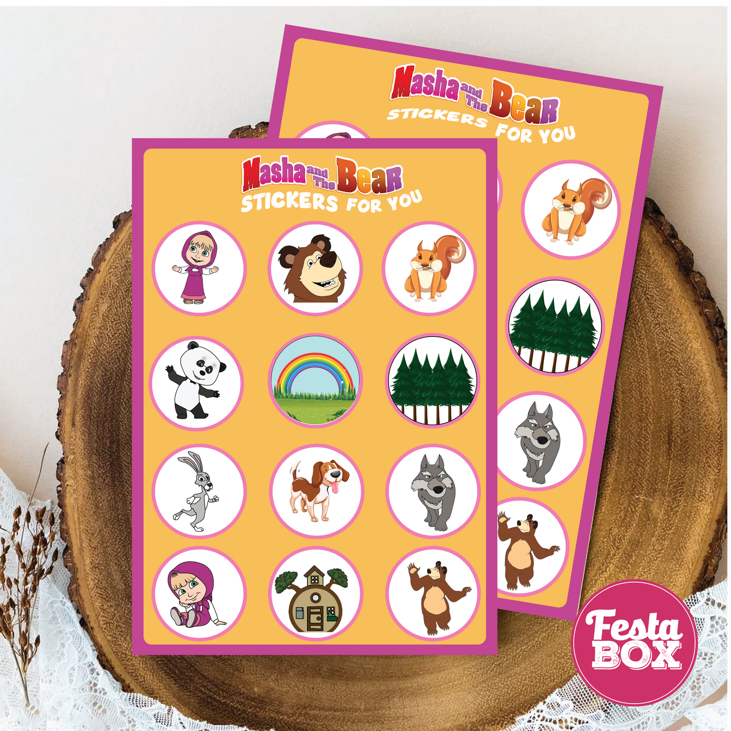 Birthday Game - Sticker Sheets -Masha and Bear Theme (Set of 6)