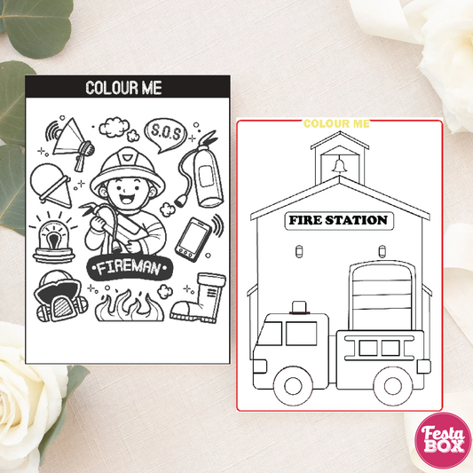 Birthday Game - Colouring Sheet (2 per set) - Firetruck Theme (Set of 6)