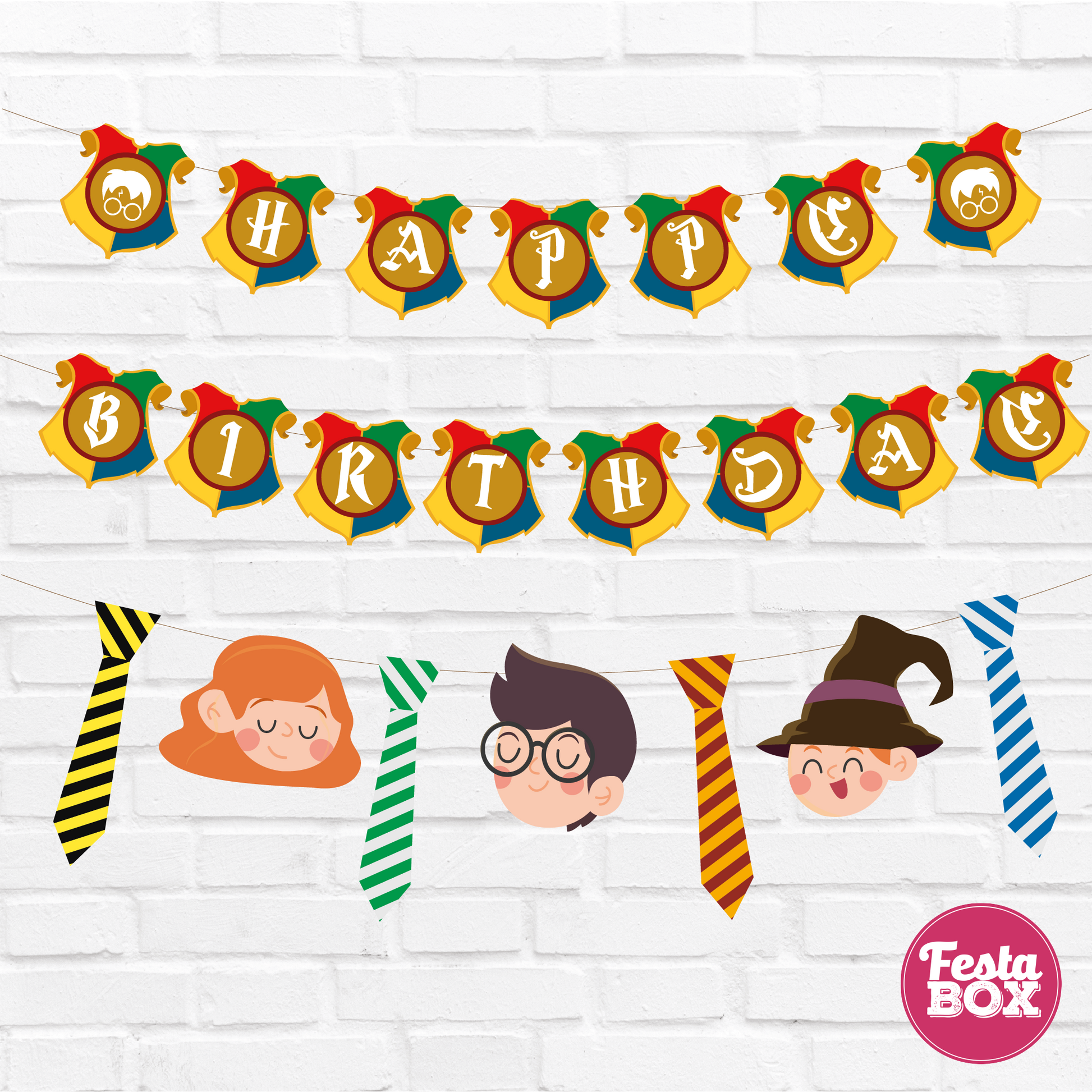 Happy birthday banner with cutout strings - Harry Potter Theme Option 1