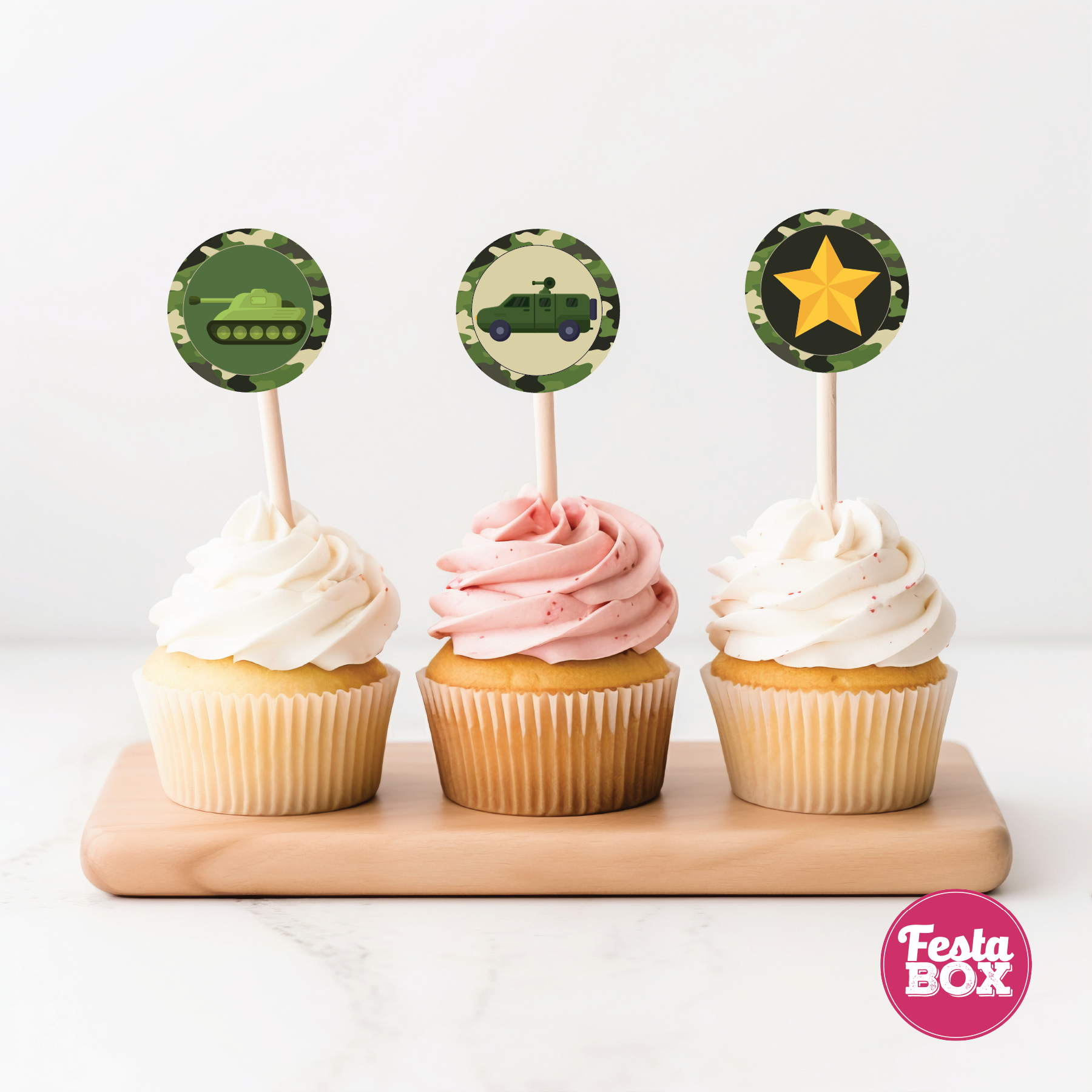Cupcake Topper for Birthday Party - Army Theme (Set of 6) - Assorted 