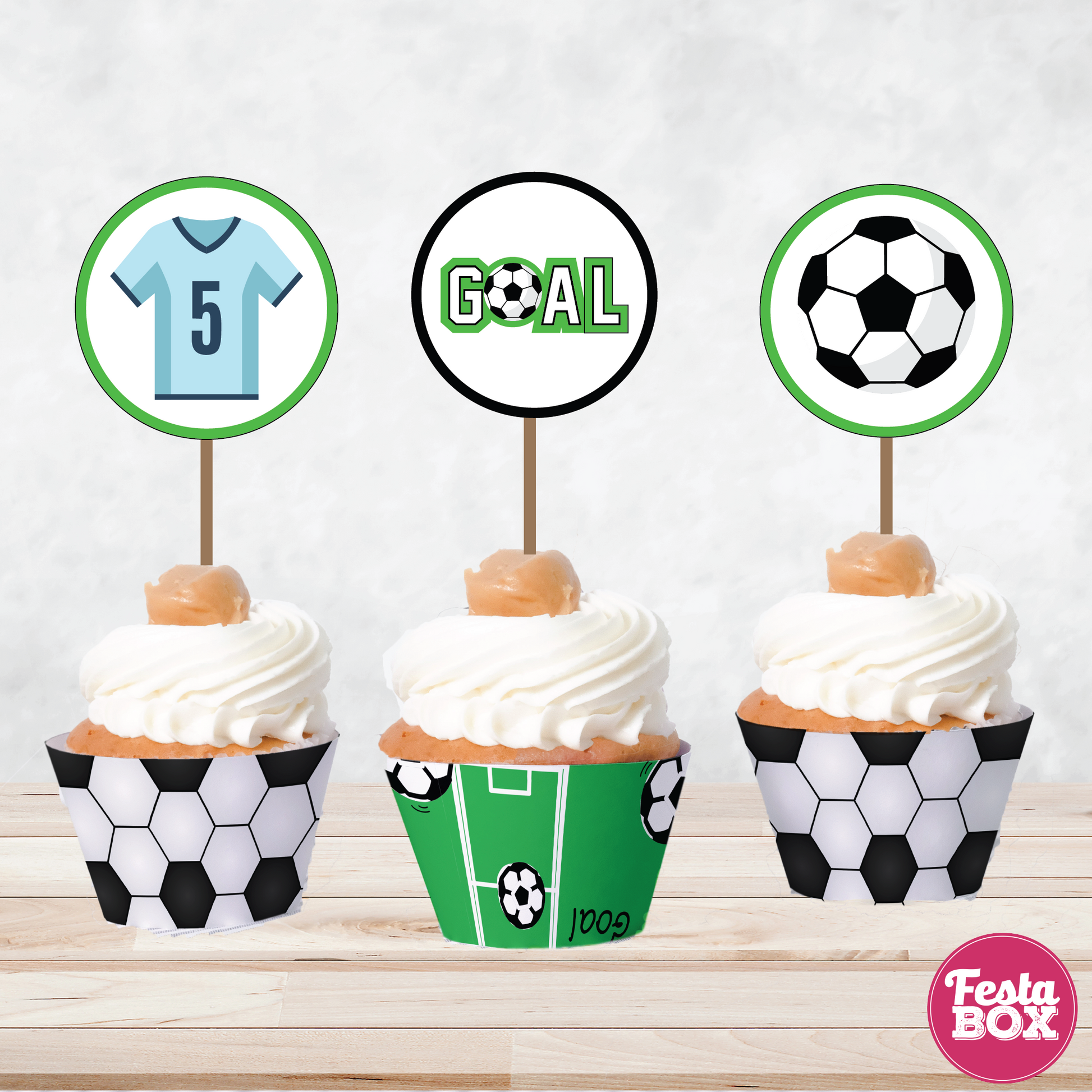 Cupcake Wrappers and toppers for Birthday Party Decoration - Football Theme (Set of 6) - Assorted