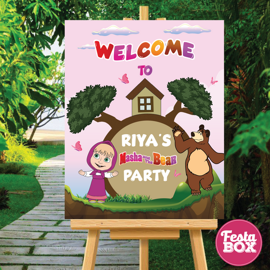 Welcome Sign for Birthday Party Decoration - Masha and Bear theme