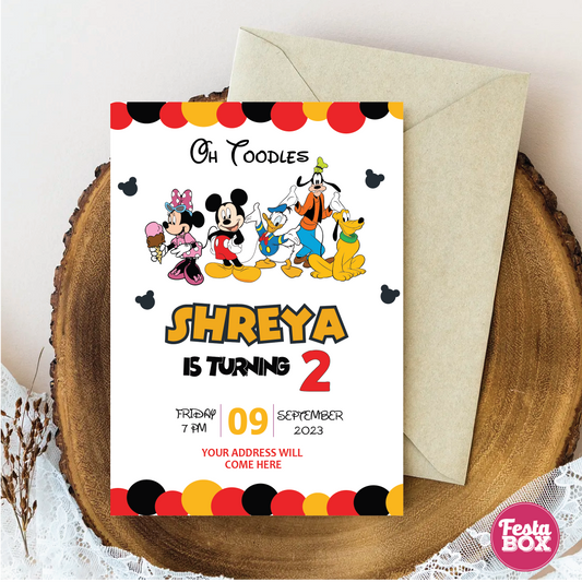 Birthday Party Invitation - Mickey Mouse Theme (Set of 6) - Option 2