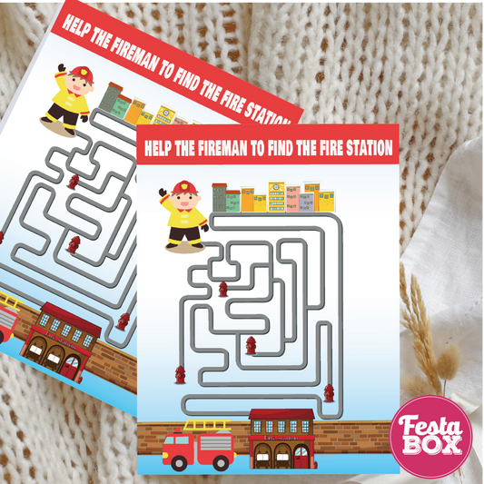 Birthday Game - Dino maze - Firetruck Theme (Set of 6)