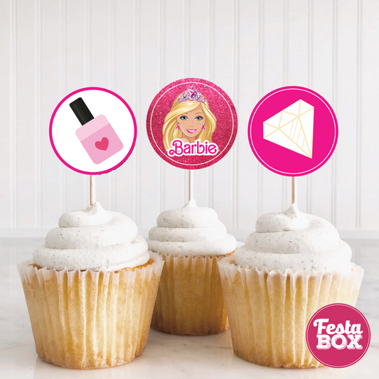 Cupcake Topper for Birthday Party - Barbie Theme (Set of 6) - Assorted