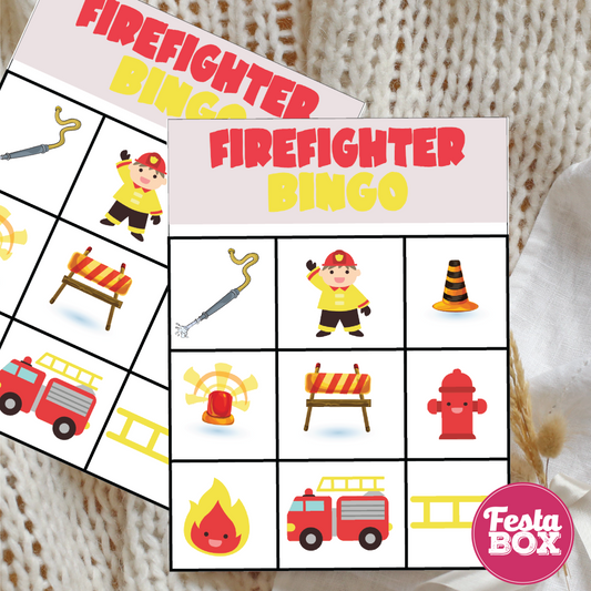 Birthday Game - bingo - Firetruck Theme (Set of 6)