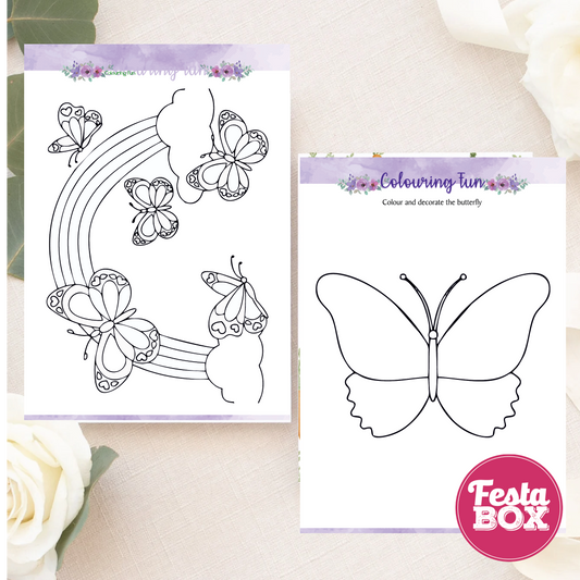 Birthday Game - Colouring Sheet (2 per set) - Butterfly Theme (Set of 6)