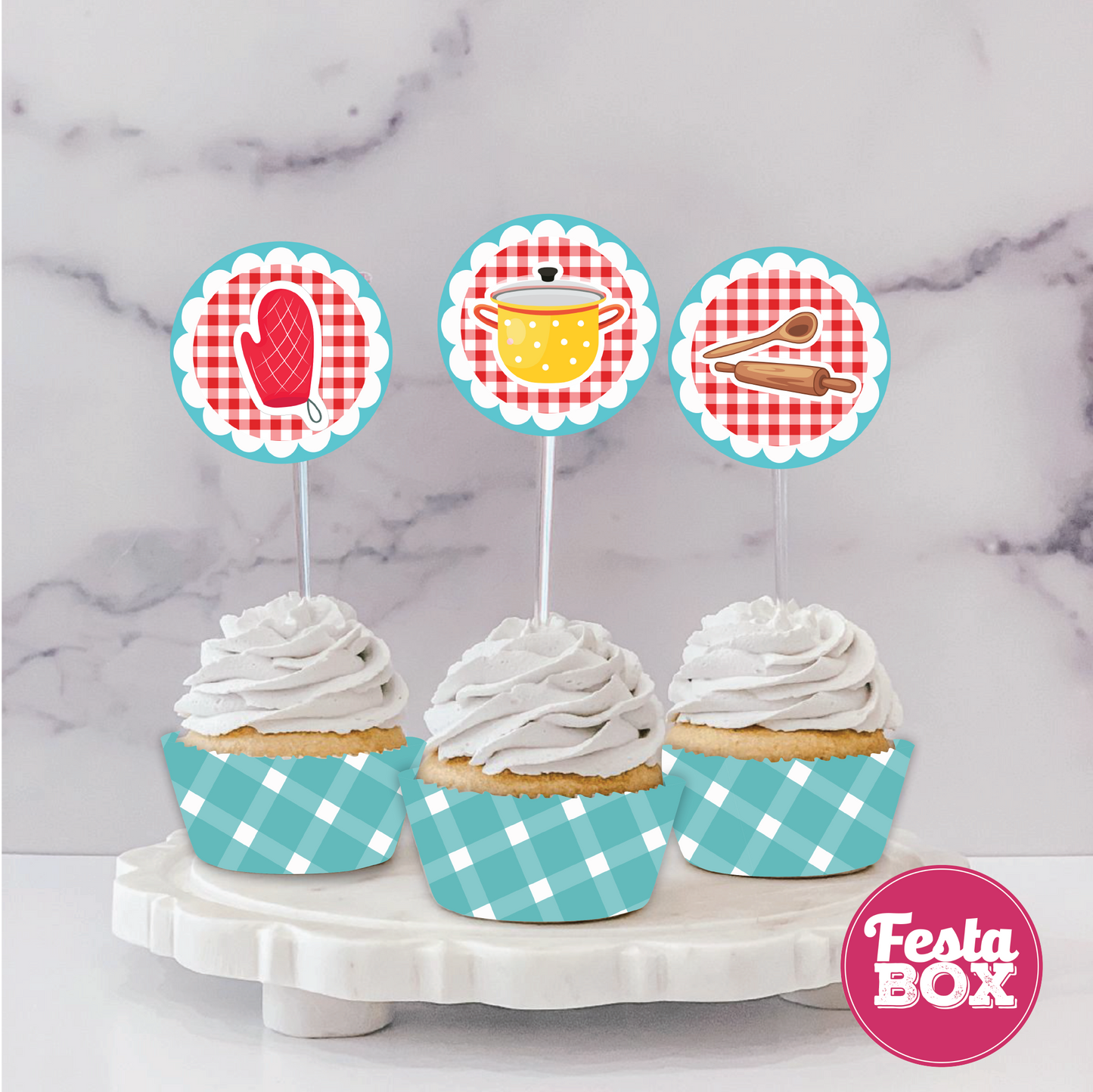 Cupcake Topper for Birthday Party - Chef Theme (Set of 6) - Assorted