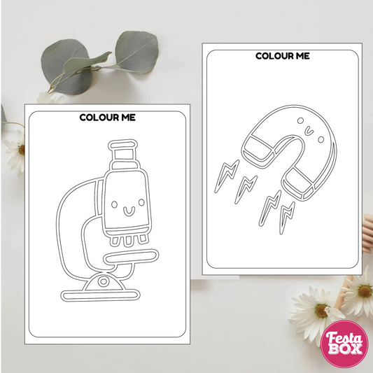 Birthday Game - Colouring Sheet (2 per set) - Science Theme (Set of 6)