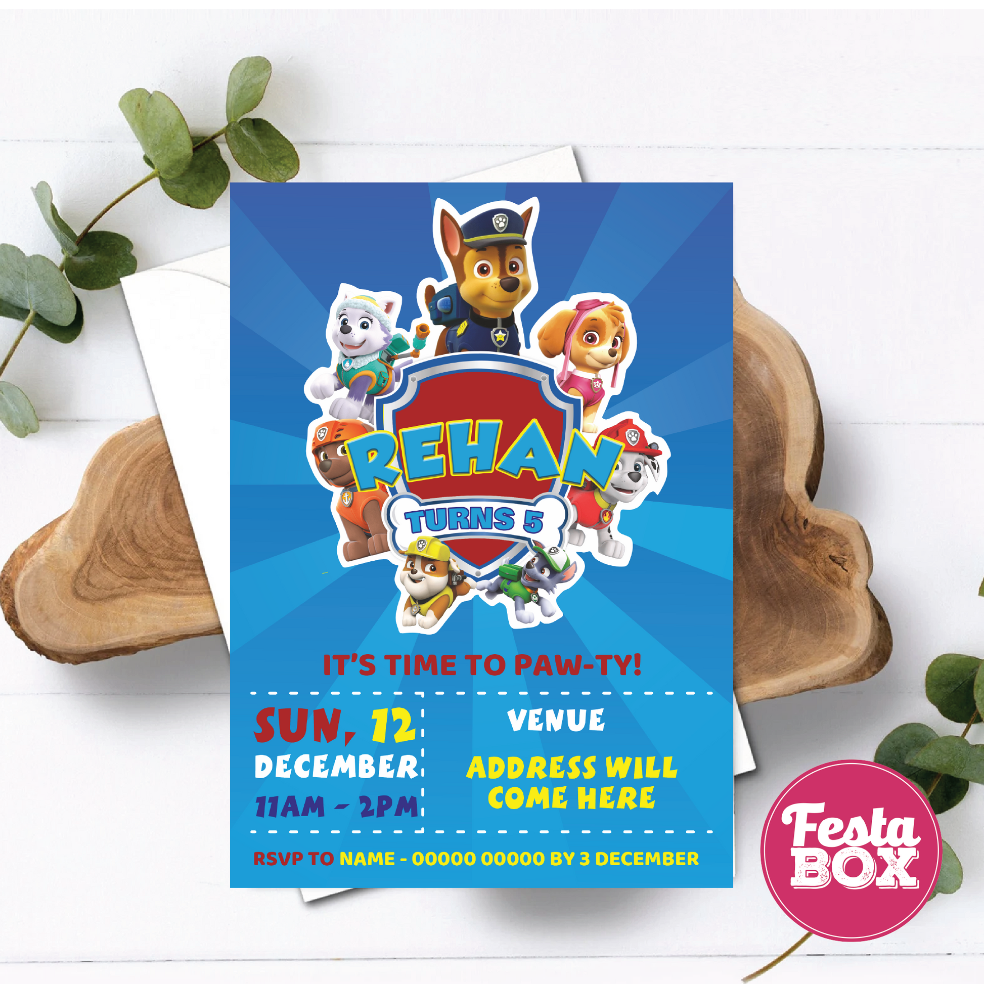 e-Invite for Birthday Party - Paw Patrol Theme - Option 1