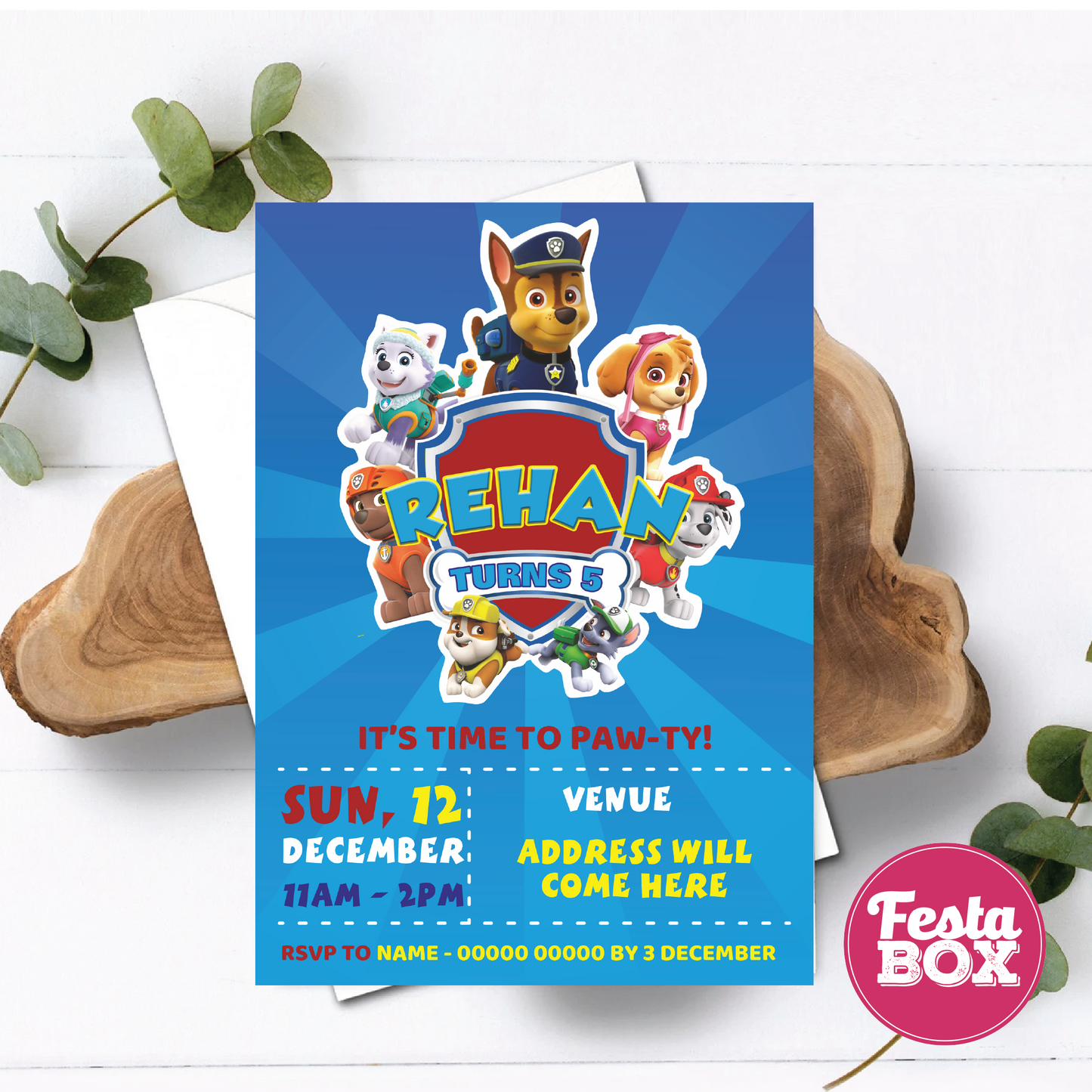 Birthday Party Invitation - Paw Patrol Theme (Set of 6) - Option 1