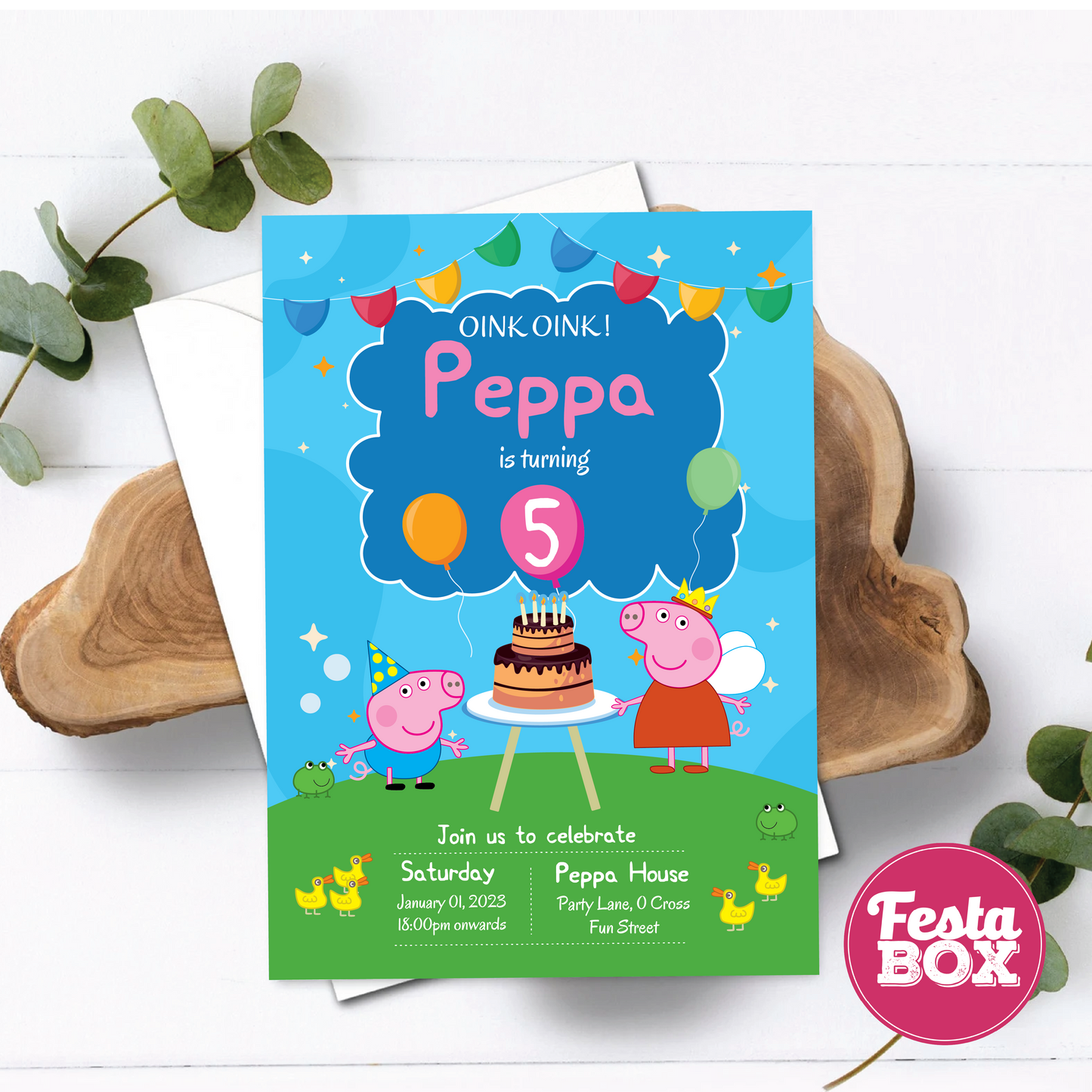 Birthday Party Invitation - Peppa Pig Theme (Set of 6) - Option 1