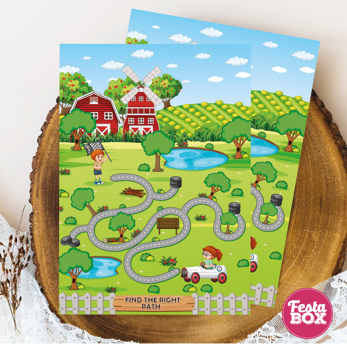 Birthday Game - Farm maze - Farm Animal Theme (Set of 6)