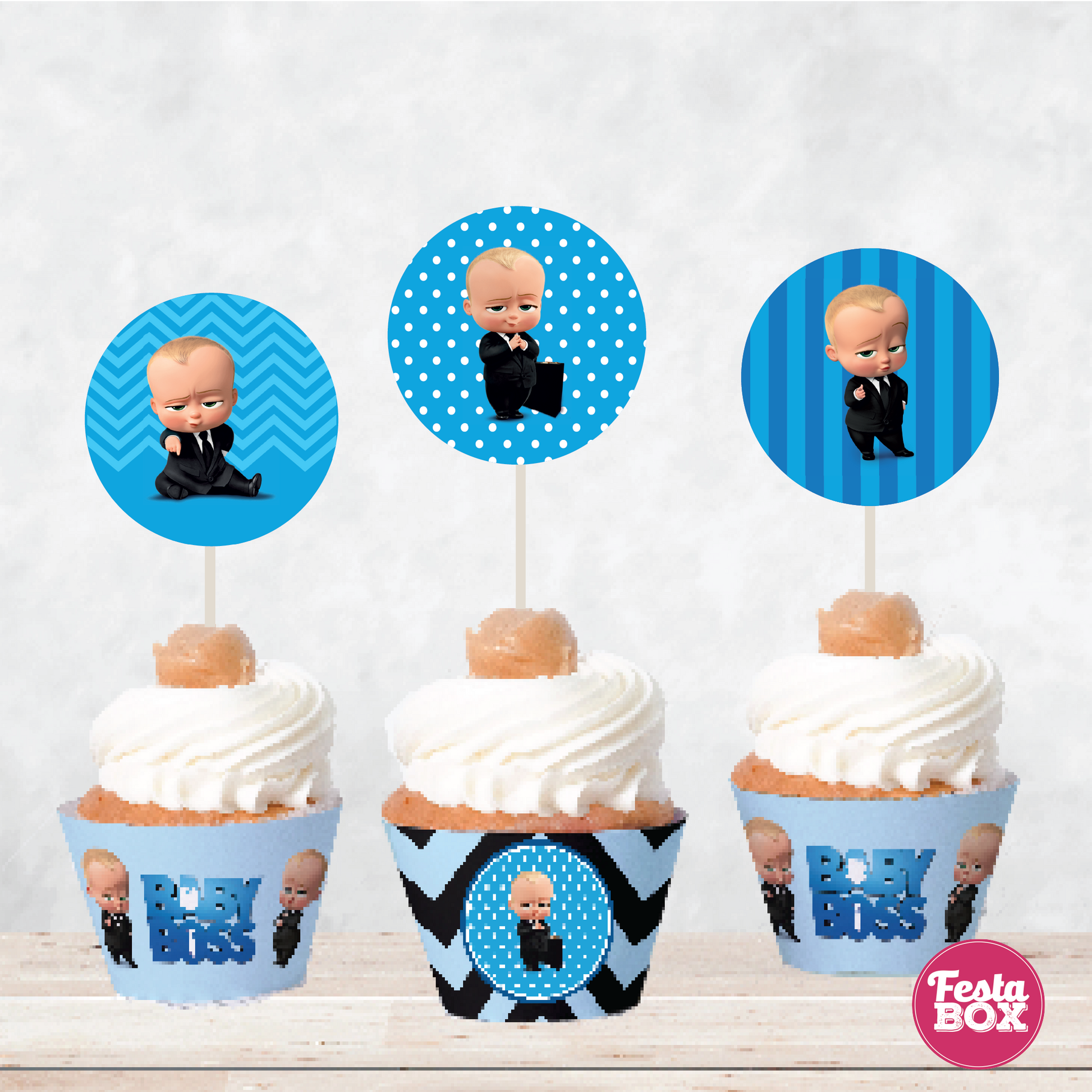 Cupcake Wrappers and toppers for Birthday Party Decoration - Boss Baby Theme (Set of 6) - Assorted