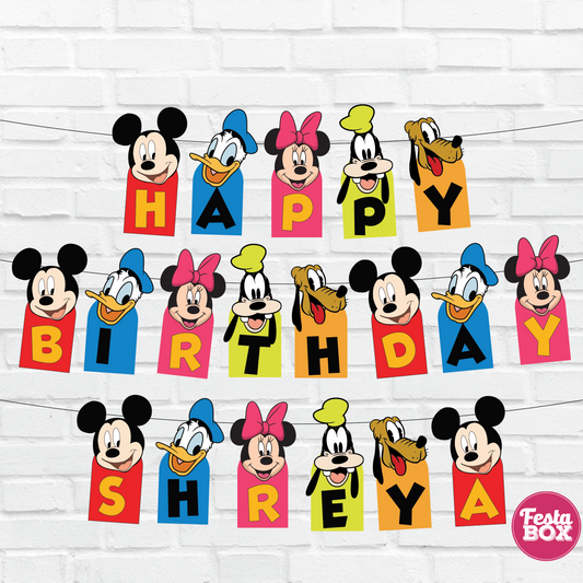 Happy birthday banner with name - Mickey Mouse Theme Option 2