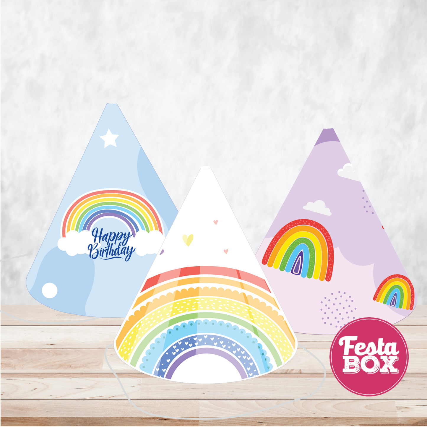 Birthday Celebration Caps - Rainbow Theme (Set of 6) - Assorted