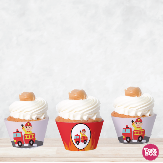 Cupcake Wrappers for Birthday Party Decoration - Fire Truck Theme (Set of 6) - Assorted