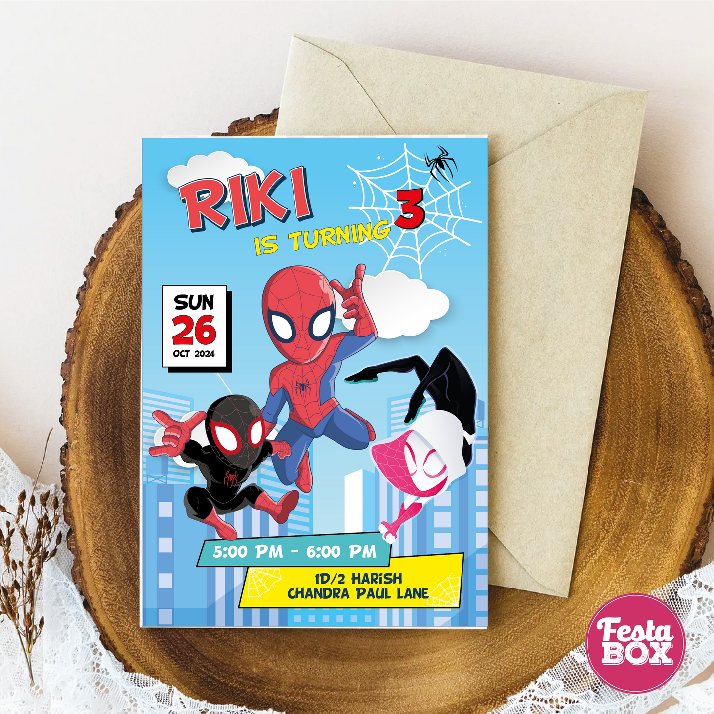 Birthday Party Invitation - Spiderman Theme (Set of 6) - Option 1