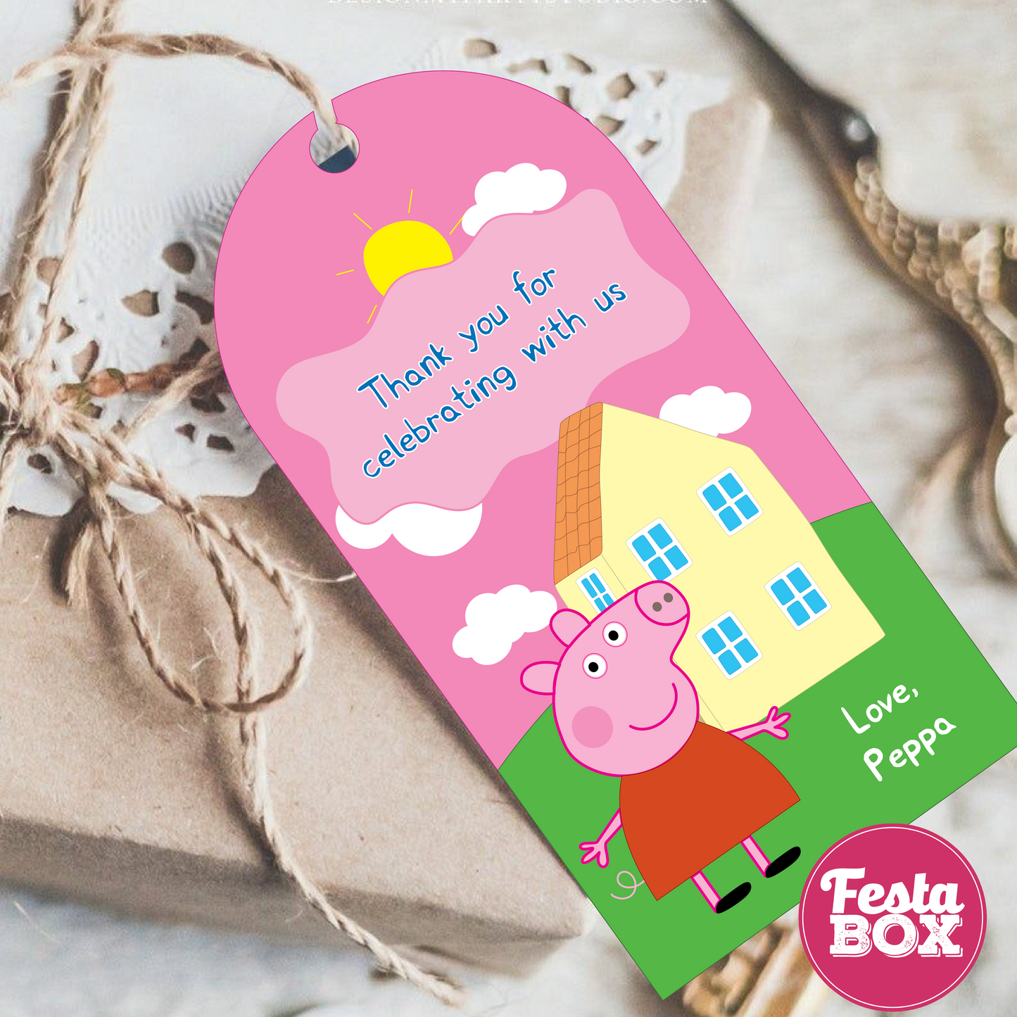 Gift Tags for Birthday Party Decoration - Peppa Pig Theme (Set of 6) - Option 1