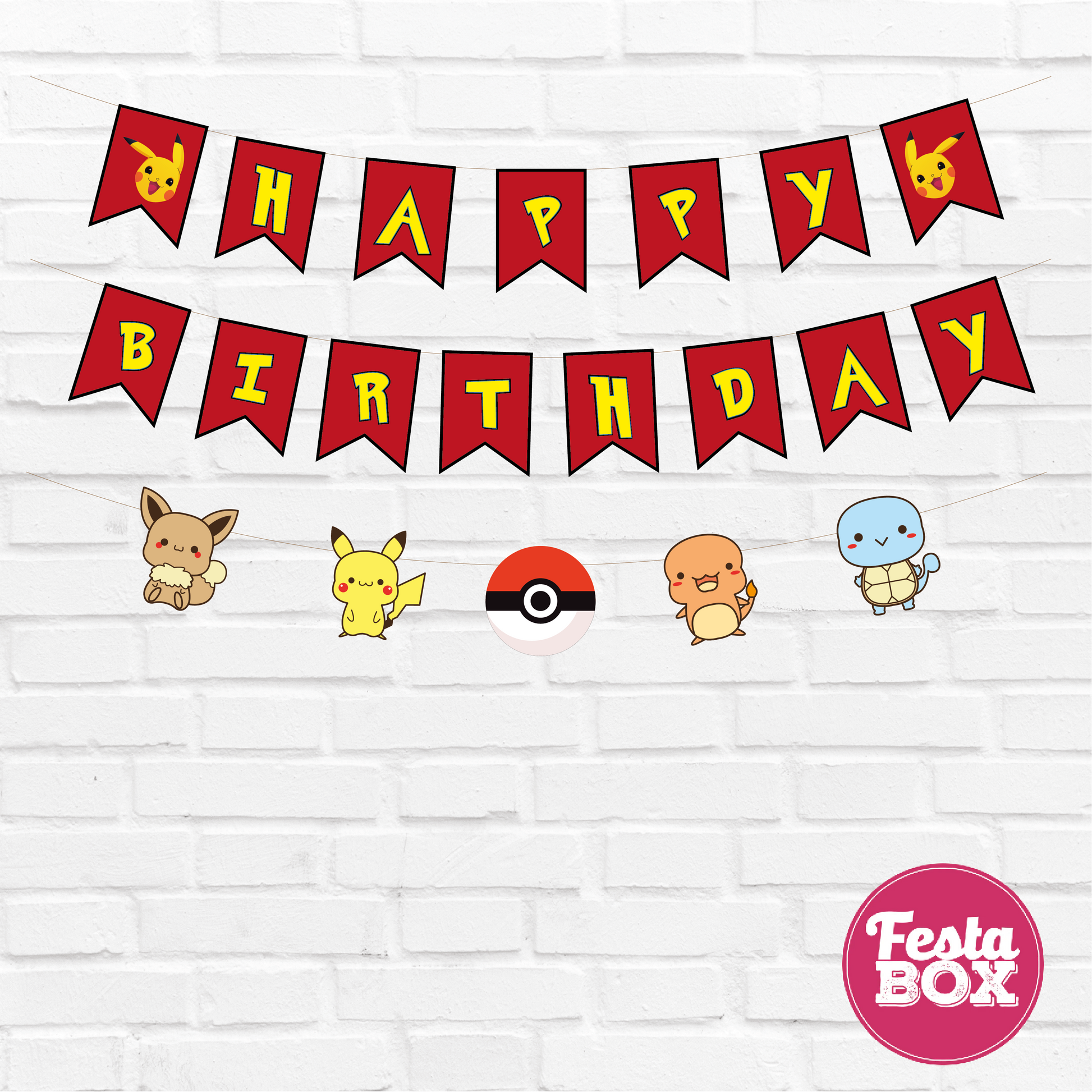 Happy birthday banner with themed cutout strings-Pokemon Theme Option 1