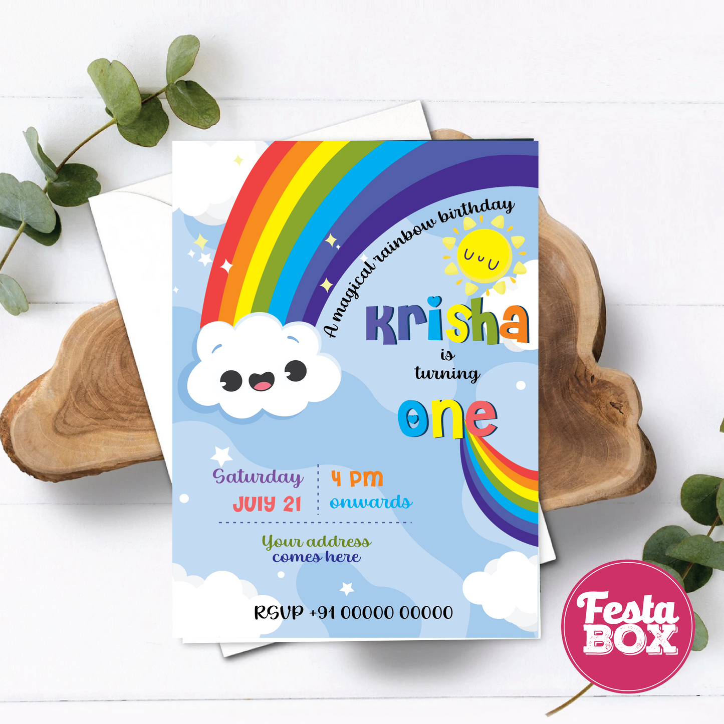 Birthday Party Invitation - Rainbow Theme (Set of 6) - Option 3